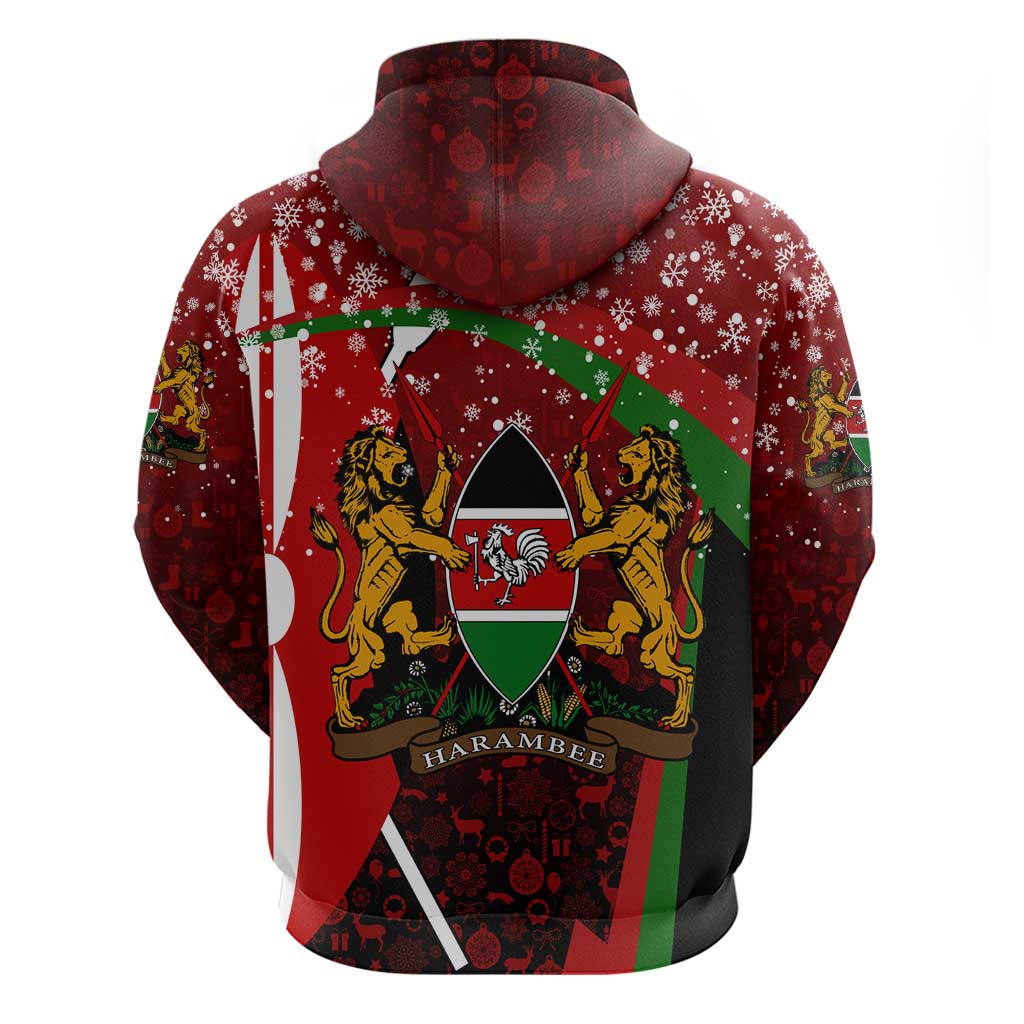 Kenya Christmas Zip Hoodie with Santa Claus Spear and Red Green Harambee Crest - Wonder Print Shop