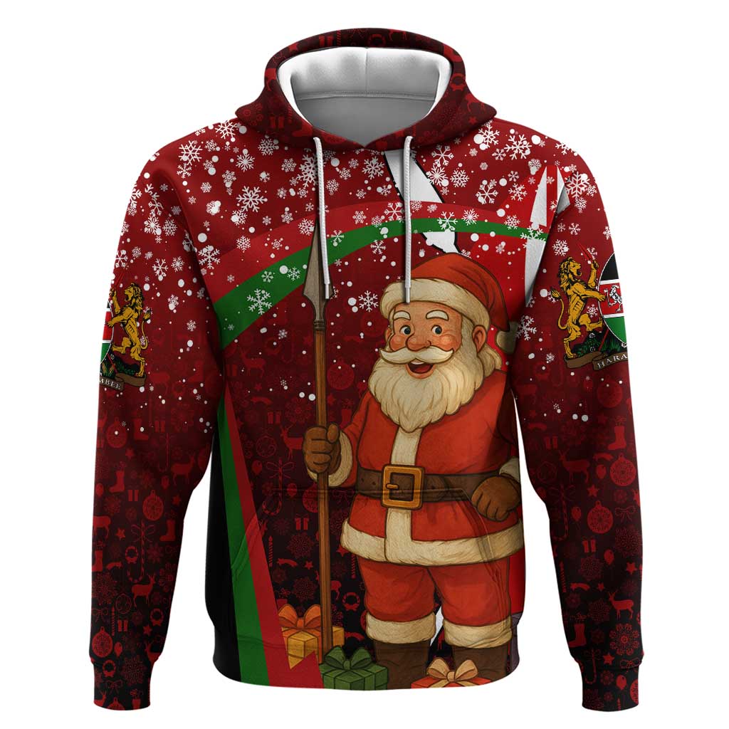 Kenya Christmas Zip Hoodie with Santa Claus Spear and Red Green Harambee Crest - Wonder Print Shop