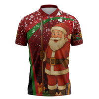 Kenya Christmas Zipper Polo Shirt with Santa Claus Spear and Red Green Harambee Crest - Wonder Print Shop