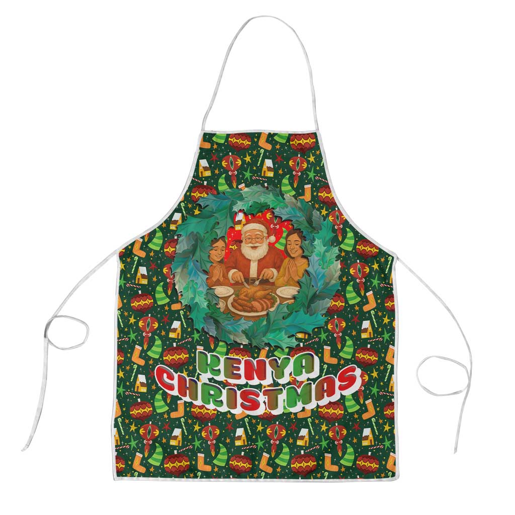 Kenya Christmas Apron with Santa Feast Scene and Festive Wreath Pattern - Wonder Print Shop
