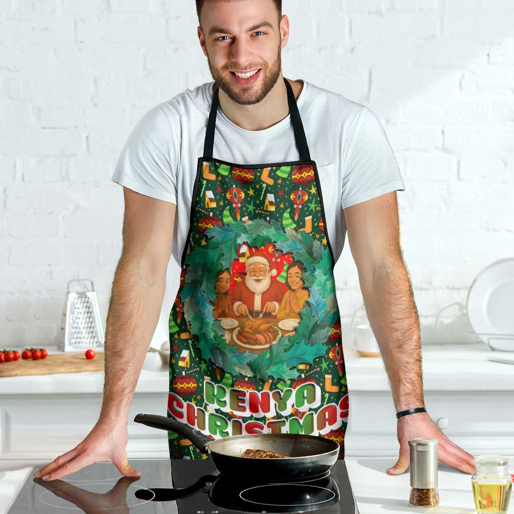 Kenya Christmas Apron with Santa Feast Scene and Festive Wreath Pattern - Wonder Print Shop