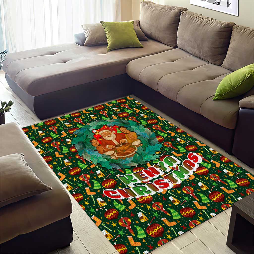 Kenya Christmas Area Rug with Santa Feast Scene and Festive Wreath Pattern - Wonder Print Shop