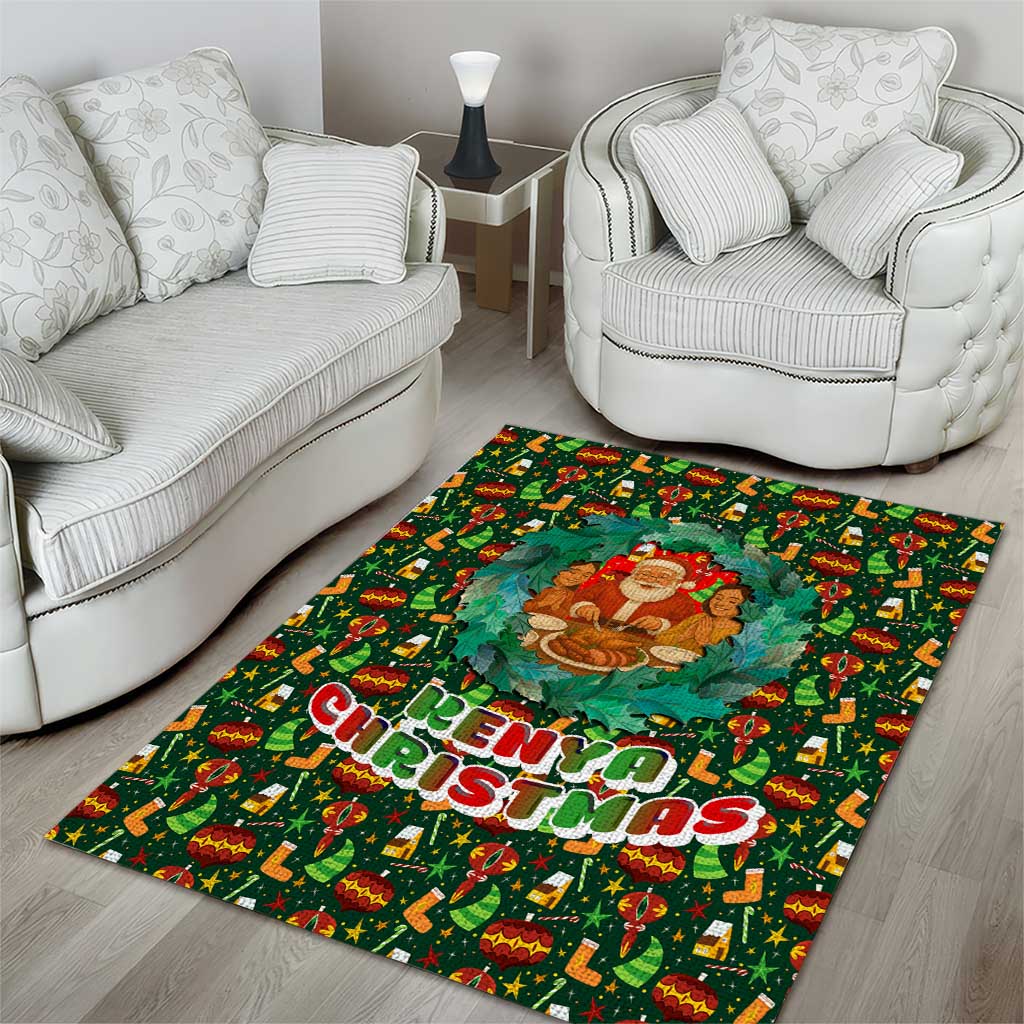 Kenya Christmas Area Rug with Santa Feast Scene and Festive Wreath Pattern - Wonder Print Shop