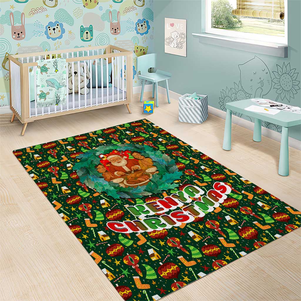 Kenya Christmas Area Rug with Santa Feast Scene and Festive Wreath Pattern - Wonder Print Shop