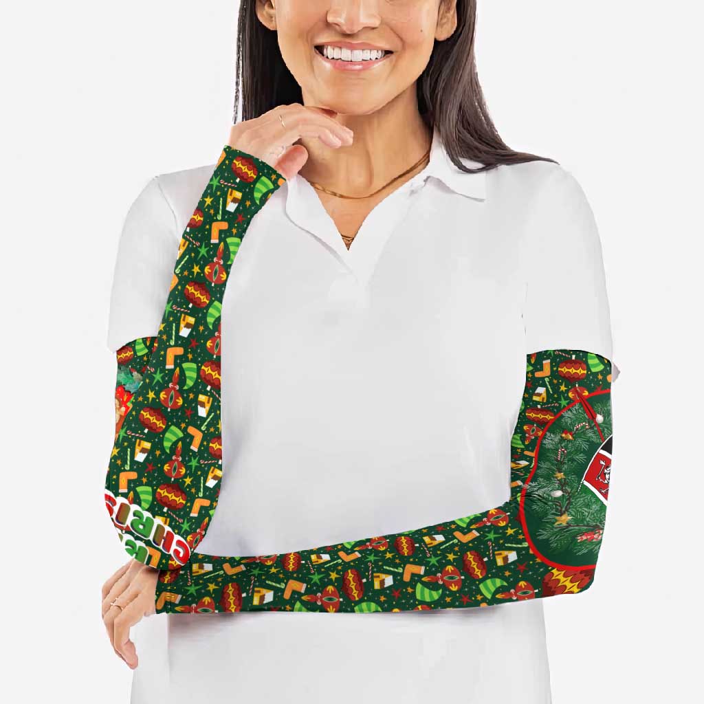 Kenya Christmas Arm Sleeves with Santa Feast Scene and Festive Wreath Pattern - Wonder Print Shop