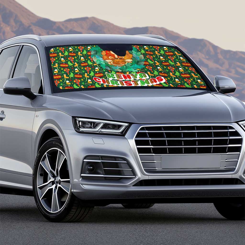 Kenya Christmas Auto Sun Shade with Santa Feast Scene and Festive Wreath Pattern - Wonder Print Shop
