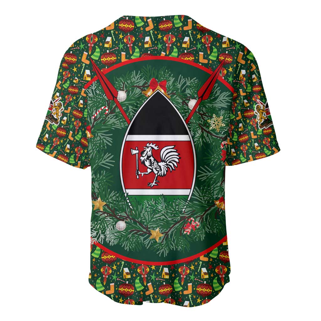 Kenya Christmas Baseball Jersey with Santa Feast Scene and Festive Wreath Pattern - Wonder Print Shop