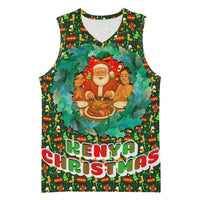 Kenya Christmas Basketball Jersey with Santa Feast Scene and Festive Wreath Pattern - Wonder Print Shop