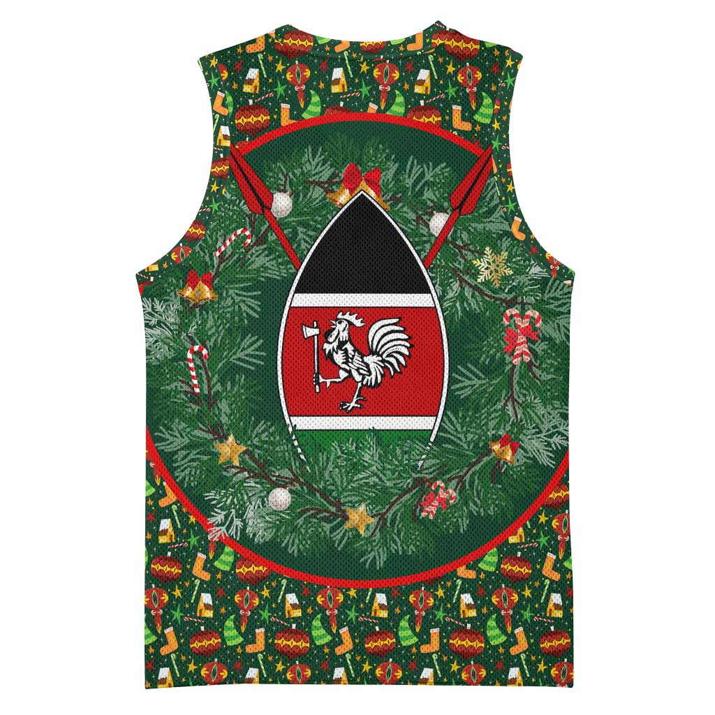 Kenya Christmas Basketball Jersey with Santa Feast Scene and Festive Wreath Pattern - Wonder Print Shop