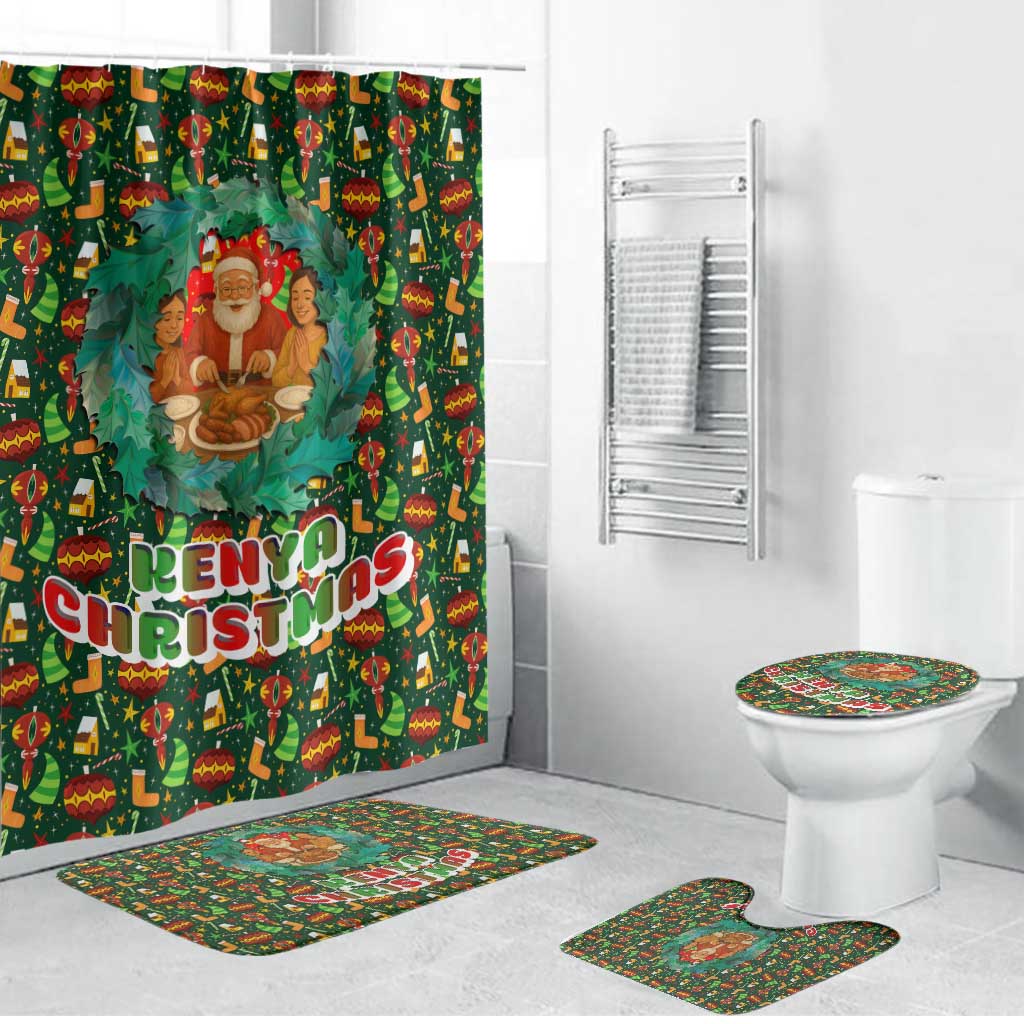 Kenya Christmas Bathroom Set with Santa Feast Scene and Festive Wreath Pattern - Wonder Print Shop