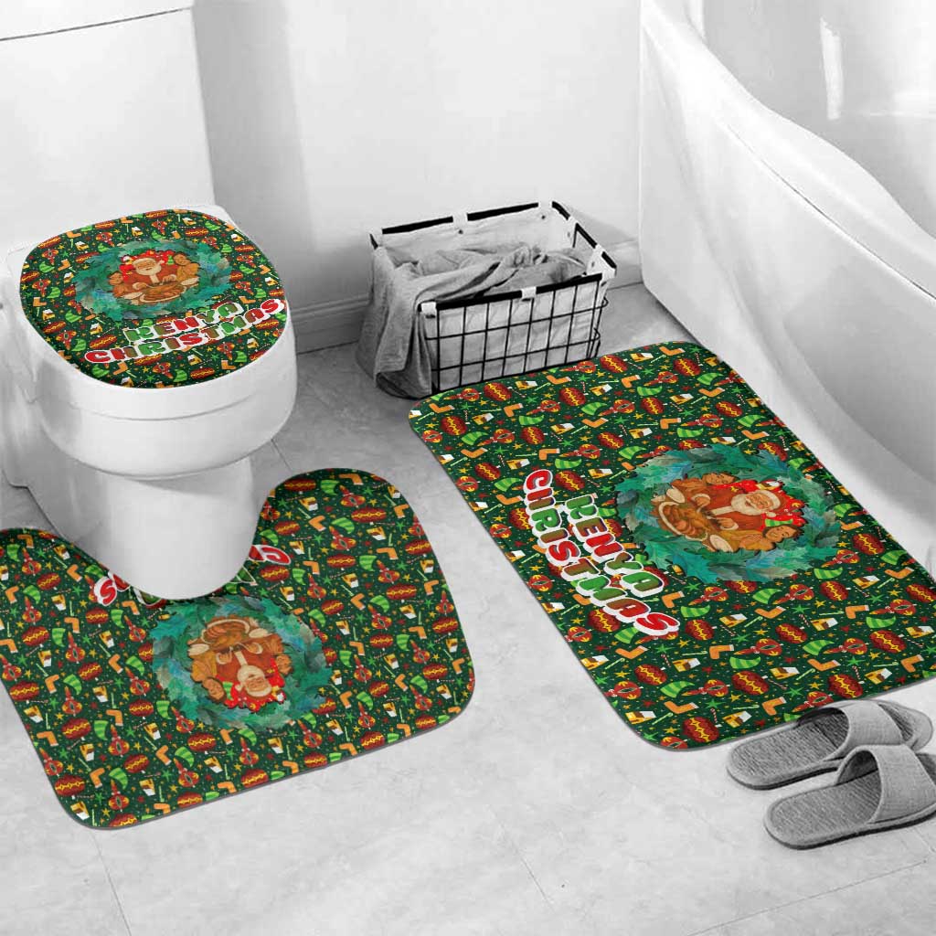 Kenya Christmas Bathroom Set with Santa Feast Scene and Festive Wreath Pattern - Wonder Print Shop