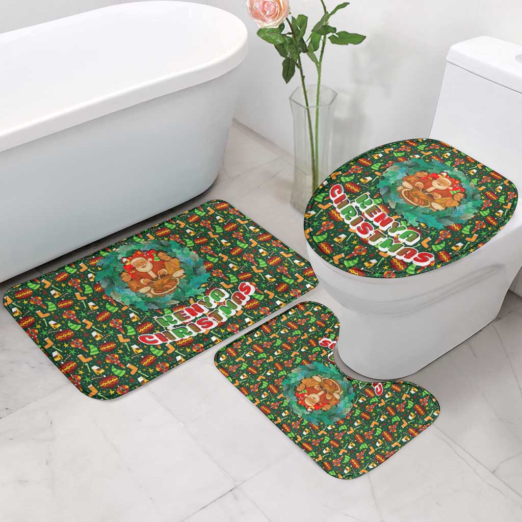 Kenya Christmas Bathroom Set with Santa Feast Scene and Festive Wreath Pattern - Wonder Print Shop