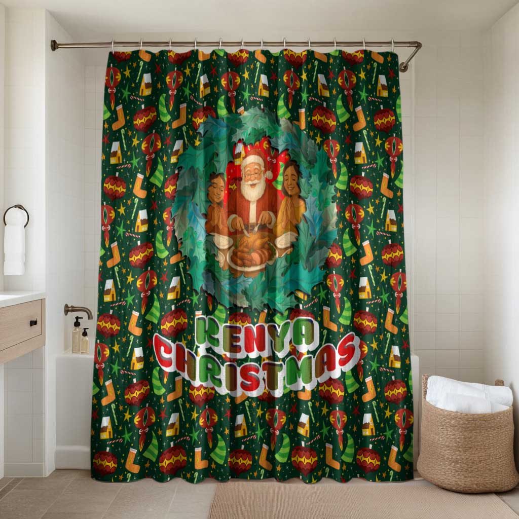 Kenya Christmas Bathroom Set with Santa Feast Scene and Festive Wreath Pattern - Wonder Print Shop