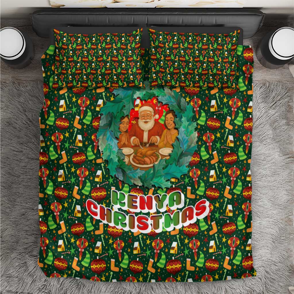 Kenya Christmas Bedding Set with Santa Feast Scene and Festive Wreath Pattern - Wonder Print Shop