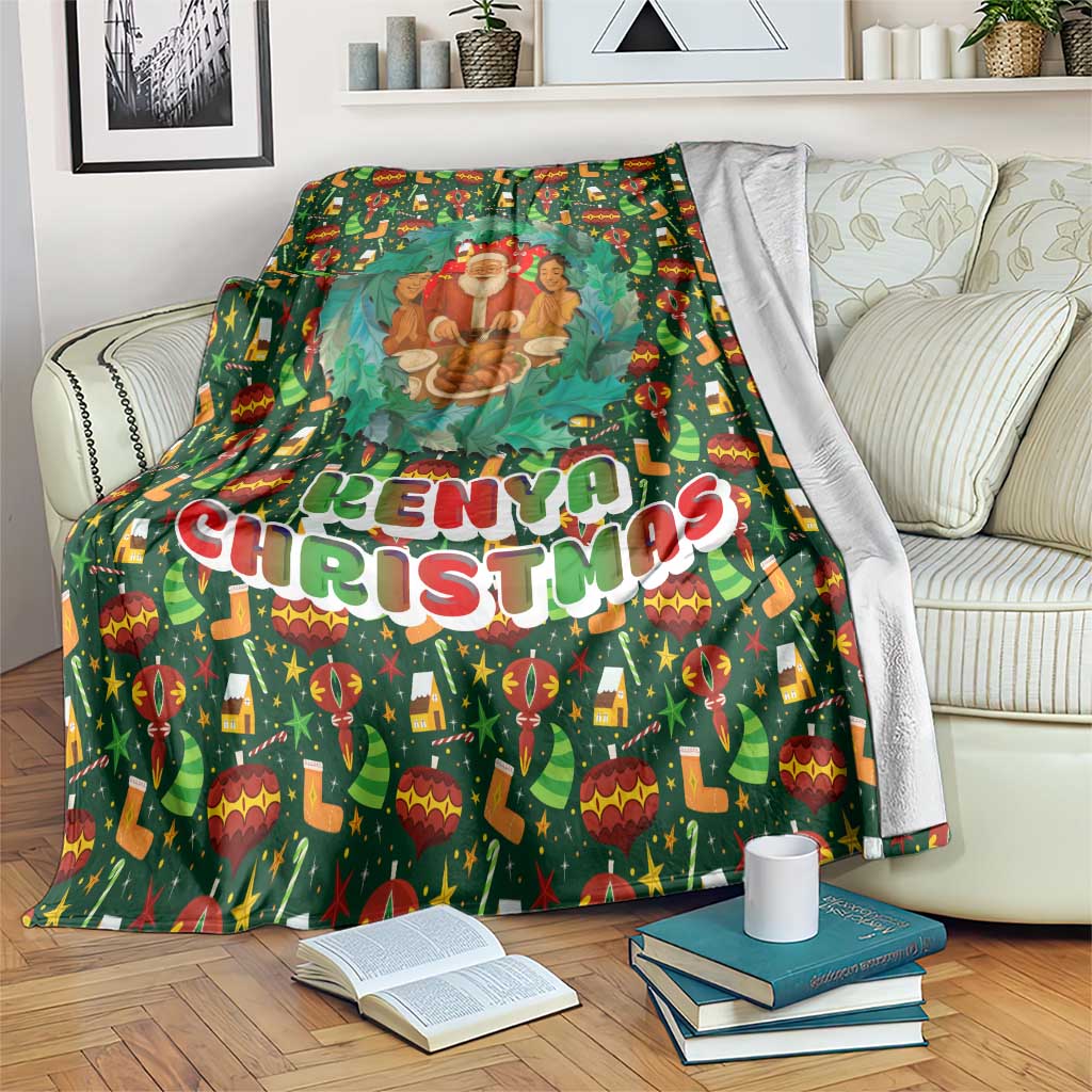 Kenya Christmas Blanket with Santa Feast Scene and Festive Wreath Pattern - Wonder Print Shop