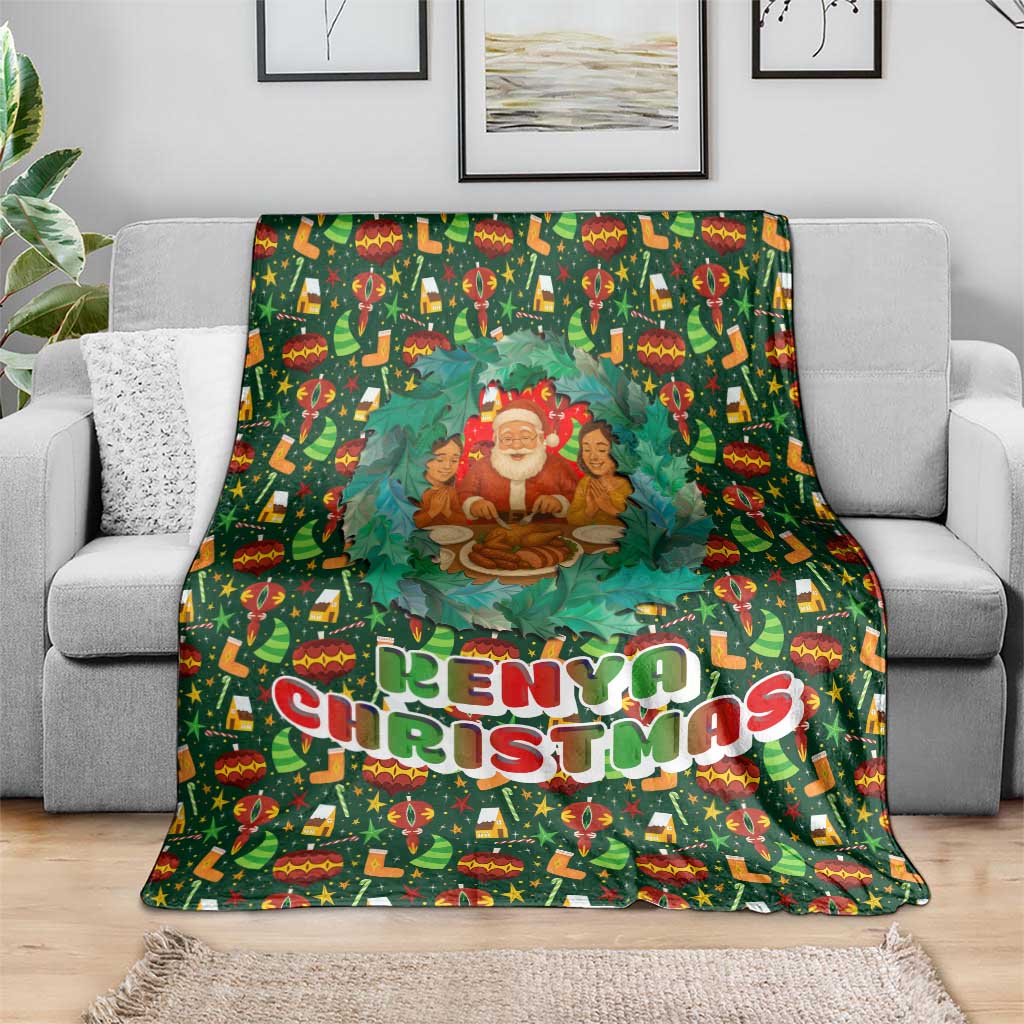 Kenya Christmas Blanket with Santa Feast Scene and Festive Wreath Pattern - Wonder Print Shop