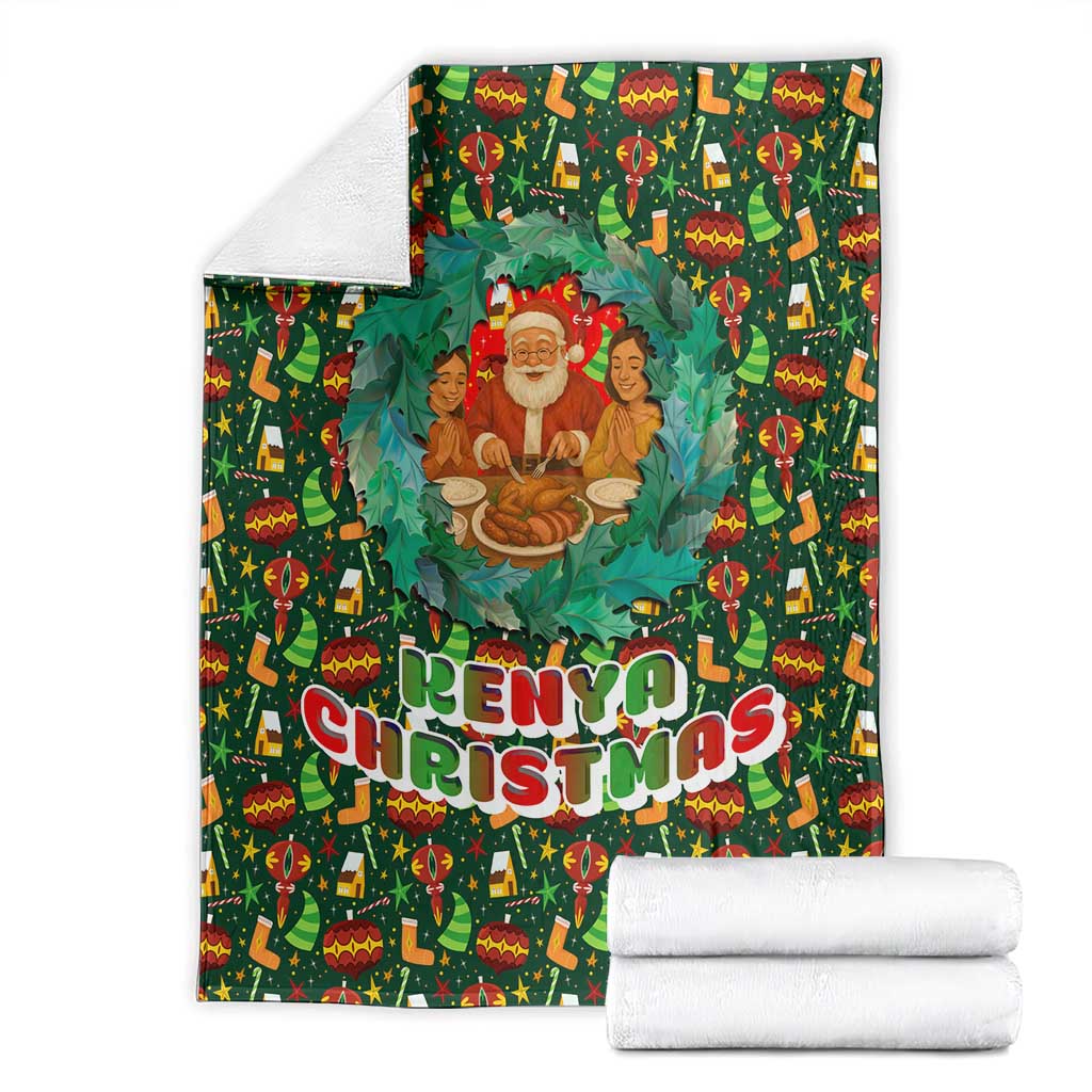 Kenya Christmas Blanket with Santa Feast Scene and Festive Wreath Pattern - Wonder Print Shop