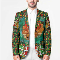 Kenya Christmas Blazer with Santa Feast Scene and Festive Wreath Pattern - Wonder Print Shop