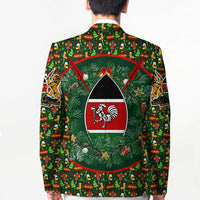 Kenya Christmas Blazer with Santa Feast Scene and Festive Wreath Pattern - Wonder Print Shop