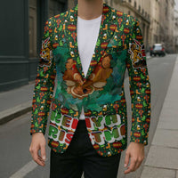 Kenya Christmas Blazer with Santa Feast Scene and Festive Wreath Pattern - Wonder Print Shop