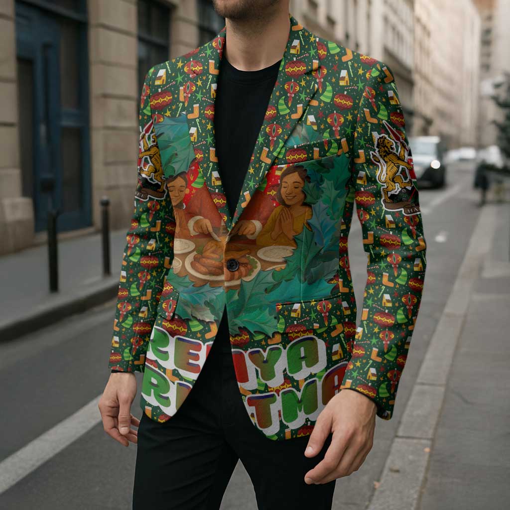 Kenya Christmas Blazer with Santa Feast Scene and Festive Wreath Pattern - Wonder Print Shop
