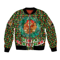 Kenya Christmas Bomber Jacket with Santa Feast Scene and Festive Wreath Pattern - Wonder Print Shop