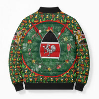 Kenya Christmas Bomber Puffer Jacket with Santa Feast Scene and Festive Wreath Pattern - Wonder Print Shop