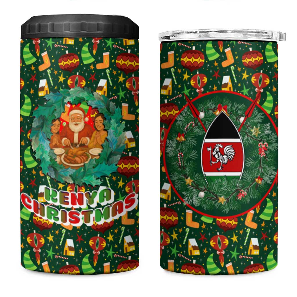 Kenya Christmas 4 in 1 Can Cooler Tumbler with Santa Feast Scene and Festive Wreath Pattern - Wonder Print Shop