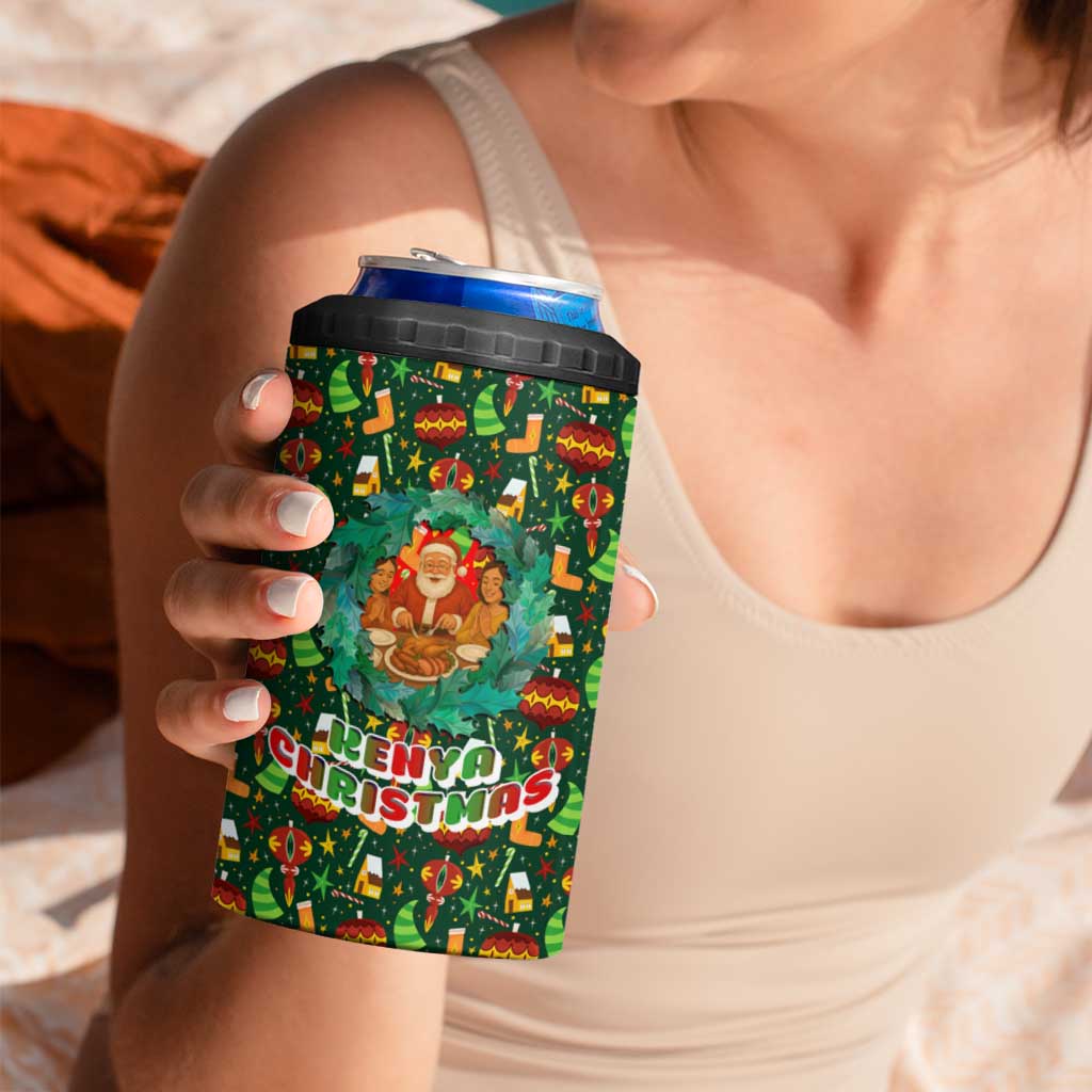 Kenya Christmas 4 in 1 Can Cooler Tumbler with Santa Feast Scene and Festive Wreath Pattern - Wonder Print Shop