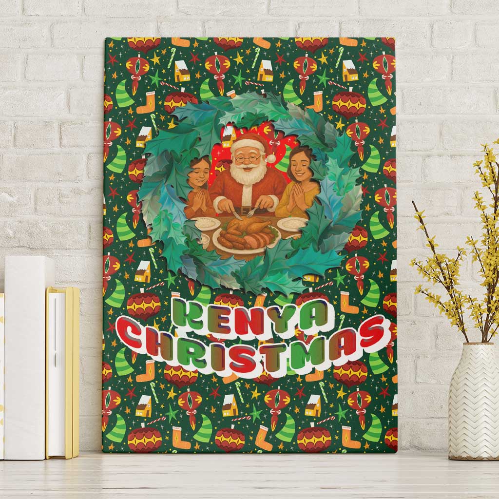 Kenya Christmas Canvas Wall Art with Santa Feast Scene and Festive Wreath Pattern - Wonder Print Shop