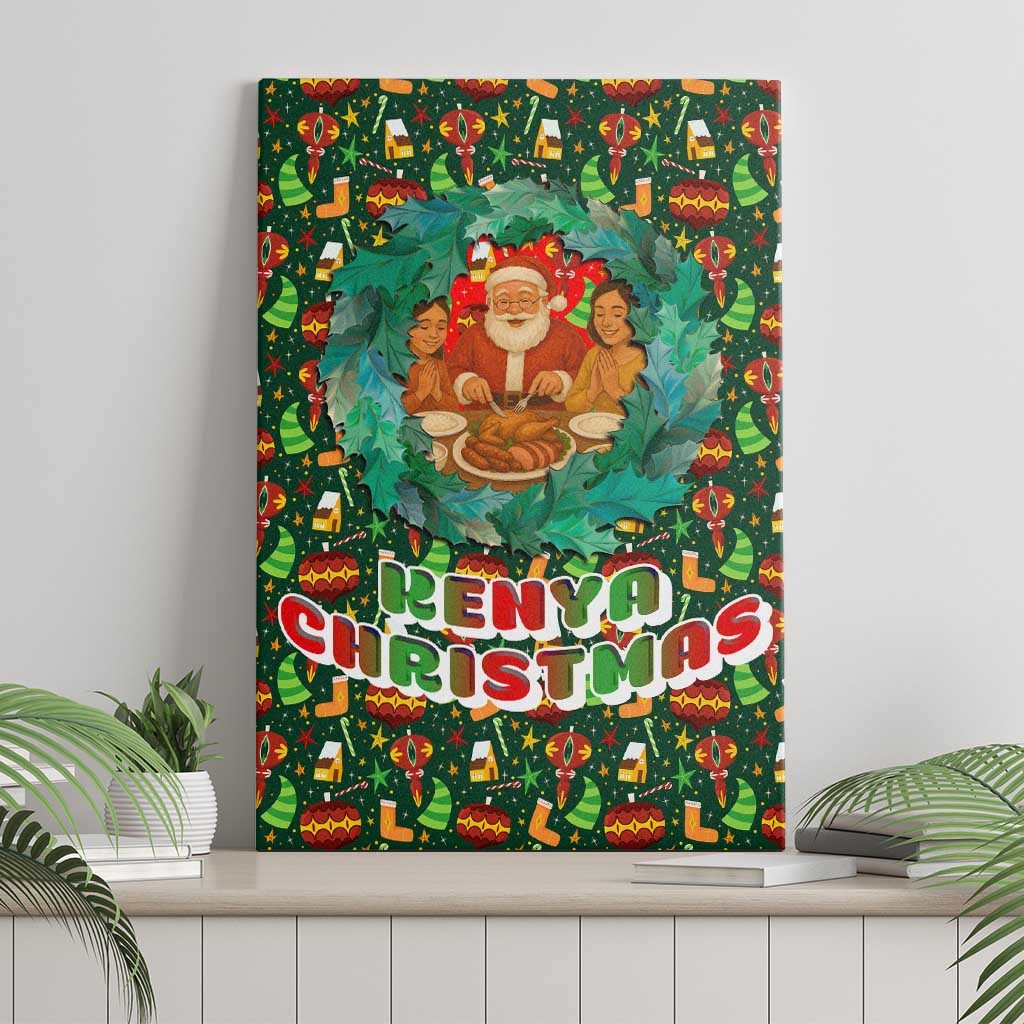 Kenya Christmas Canvas Wall Art with Santa Feast Scene and Festive Wreath Pattern - Wonder Print Shop