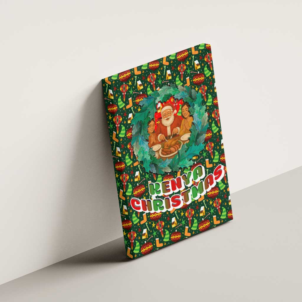 Kenya Christmas Canvas Wall Art with Santa Feast Scene and Festive Wreath Pattern - Wonder Print Shop