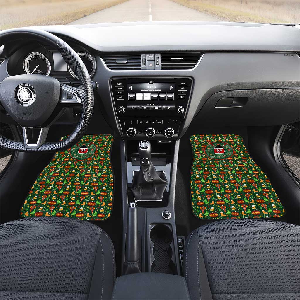Kenya Christmas Car Mats with Santa Feast Scene and Festive Wreath Pattern - Wonder Print Shop