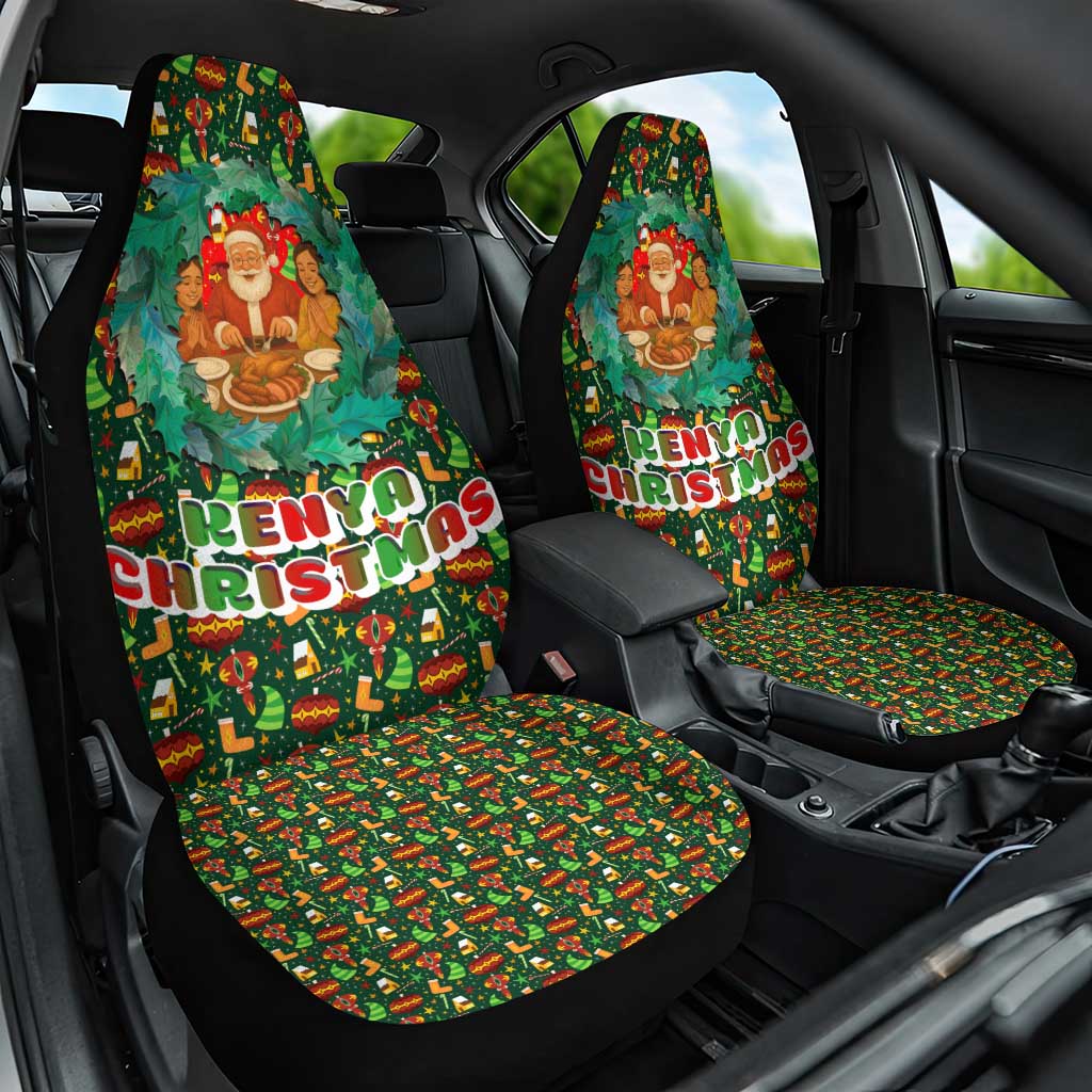 Kenya Christmas Car Seat Cover with Santa Feast Scene and Festive Wreath Pattern - Wonder Print Shop