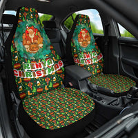Kenya Christmas Car Seat Cover with Santa Feast Scene and Festive Wreath Pattern - Wonder Print Shop