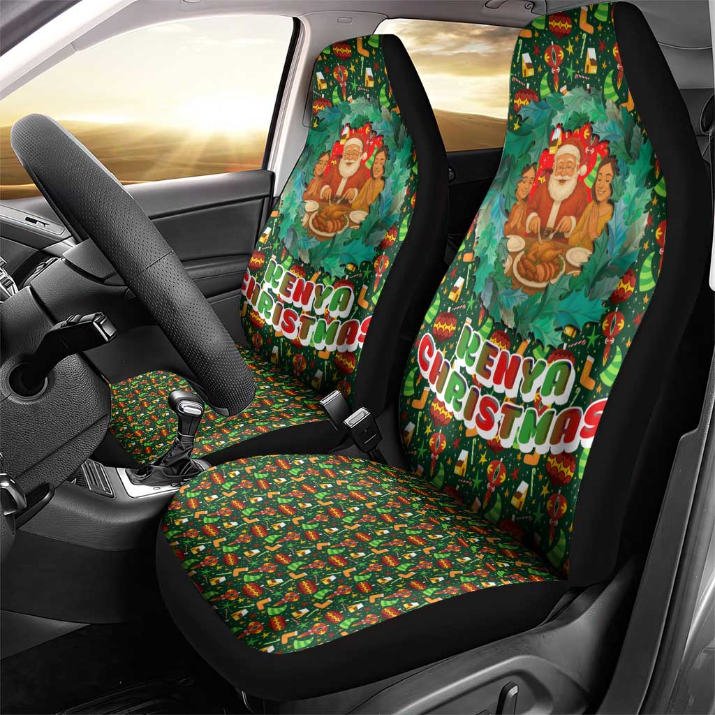 Kenya Christmas Car Seat Cover with Santa Feast Scene and Festive Wreath Pattern - Wonder Print Shop