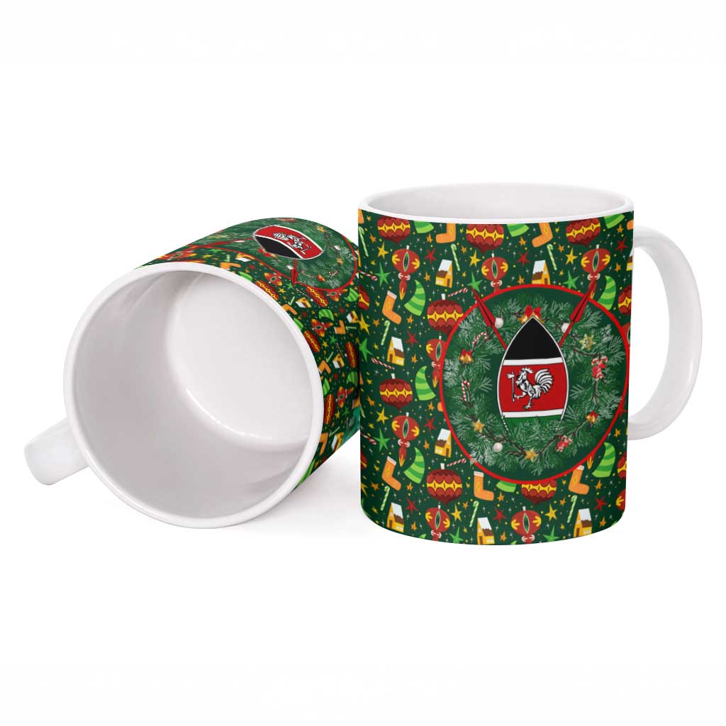 Kenya Christmas Ceramic Mug with Santa Feast Scene and Festive Wreath Pattern - Wonder Print Shop