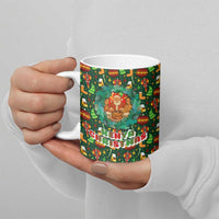 Kenya Christmas Ceramic Mug with Santa Feast Scene and Festive Wreath Pattern - Wonder Print Shop