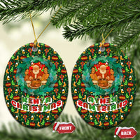 Kenya Christmas Ceramic Ornament with Santa Feast Scene and Festive Wreath Pattern - Wonder Print Shop
