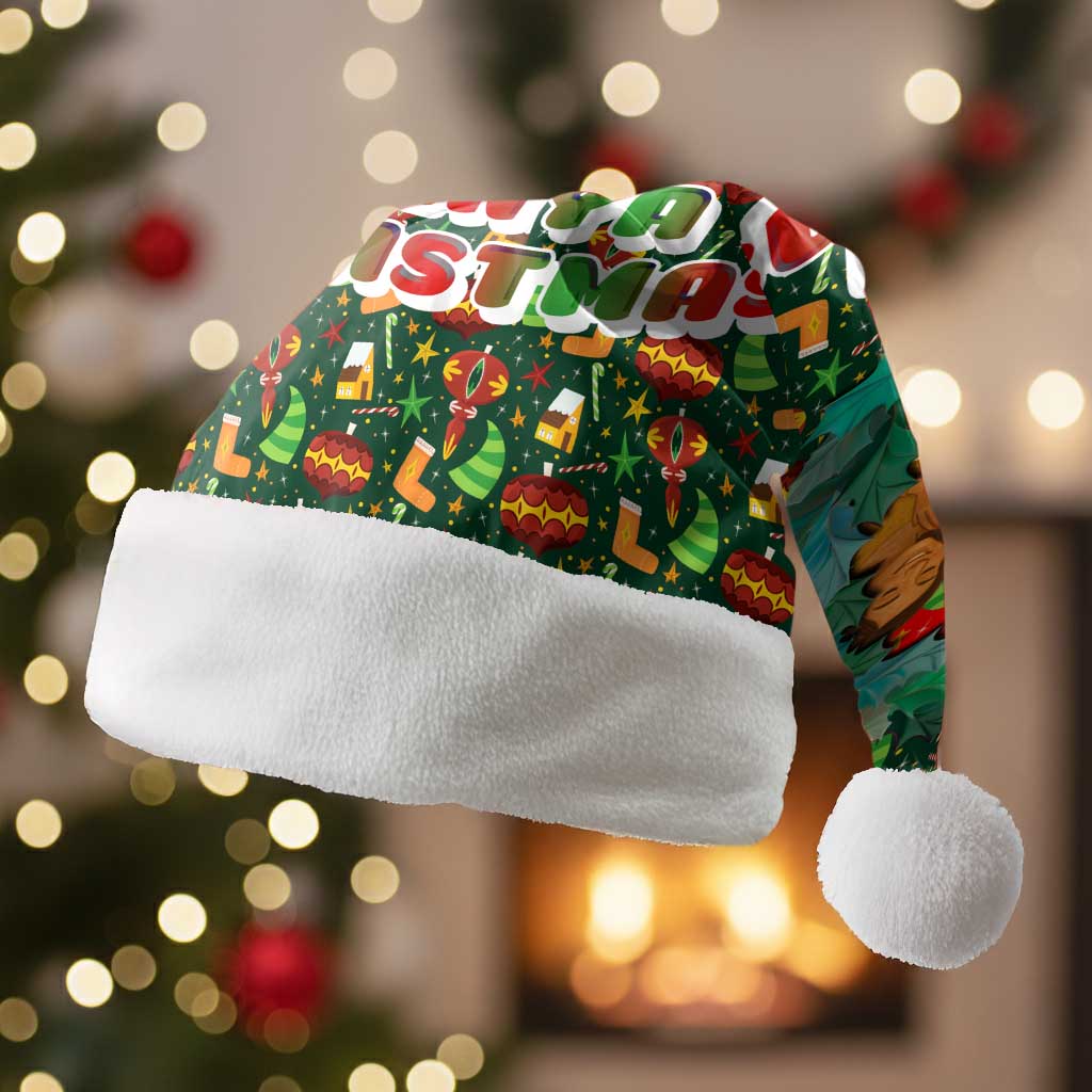 Kenya Christmas Santa Hat with Santa Feast Scene and Festive Wreath Pattern - Wonder Print Shop