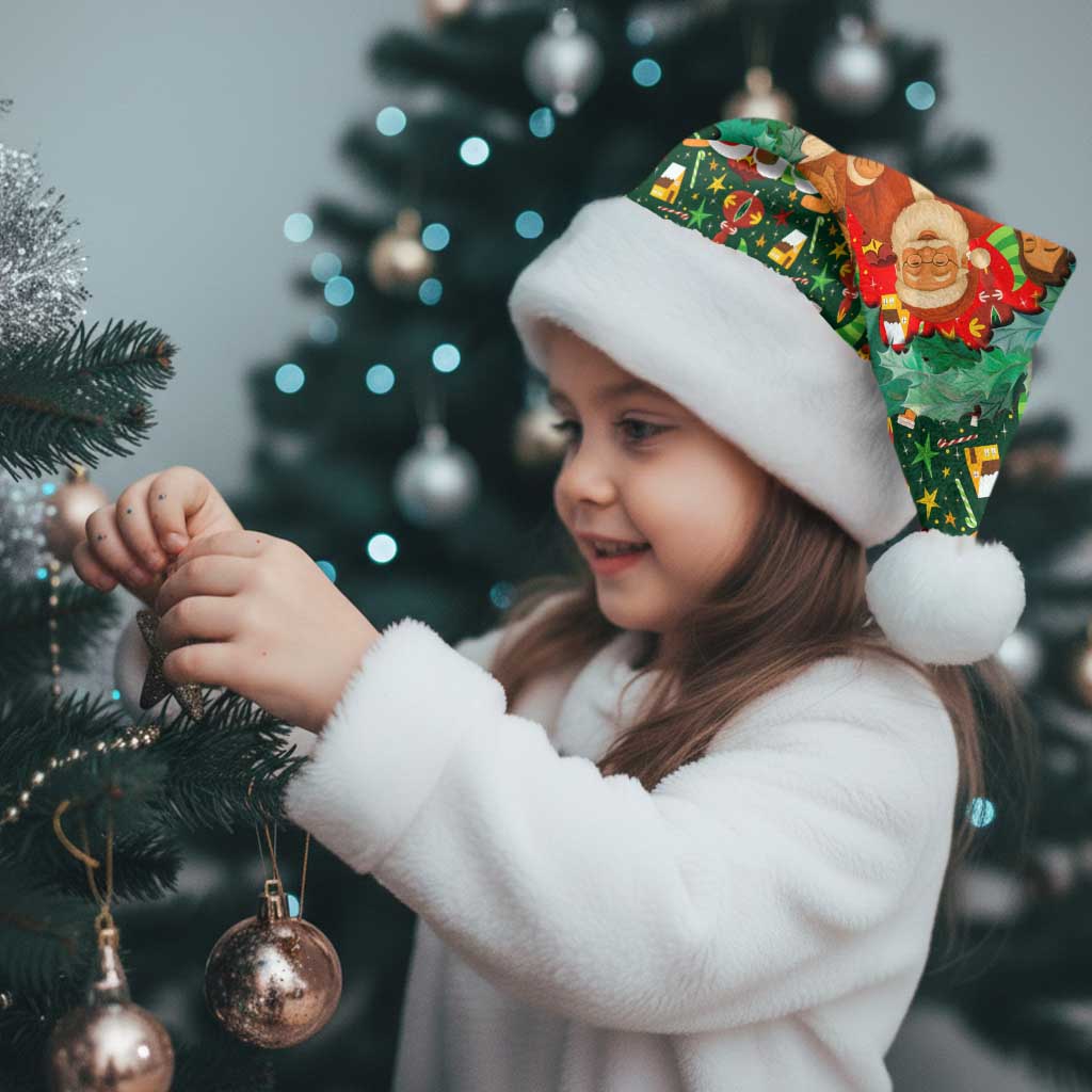 Kenya Christmas Santa Hat with Santa Feast Scene and Festive Wreath Pattern - Wonder Print Shop