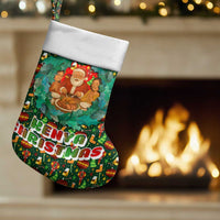 Kenya Christmas Stocking with Santa Feast Scene and Festive Wreath Pattern - Wonder Print Shop