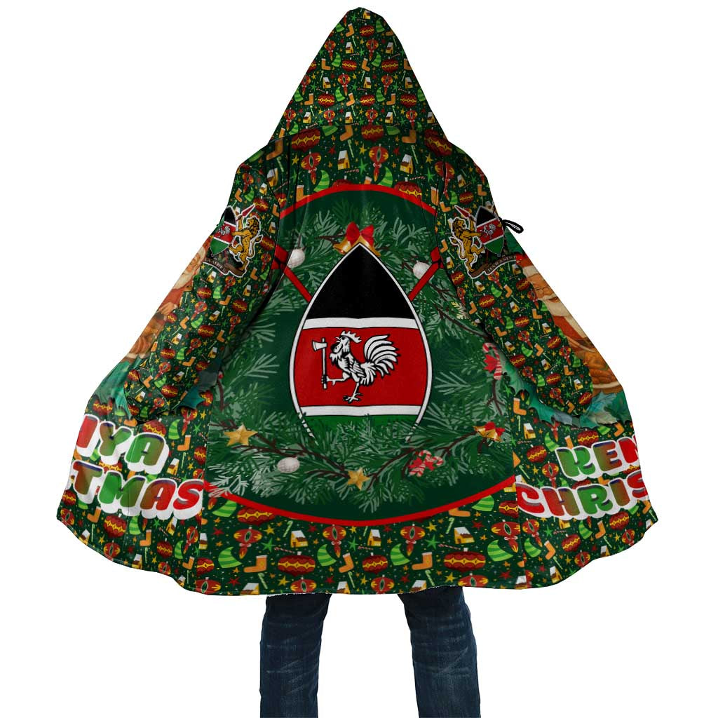 Kenya Christmas Cloak with Santa Feast Scene and Festive Wreath Pattern - Wonder Print Shop