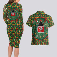 Kenya Christmas Couples Matching Long Sleeve Bodycon Dress and Hawaiian Shirt with Santa Feast Scene and Festive Wreath Pattern - Wonder Print Shop