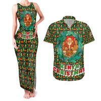 Kenya Christmas Couples Matching Tank Maxi Dress and Hawaiian Shirt with Santa Feast Scene and Festive Wreath Pattern - Wonder Print Shop