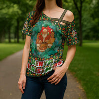 Kenya Christmas Cross Shoulder Shirt with Santa Feast Scene and Festive Wreath Pattern - Wonder Print Shop