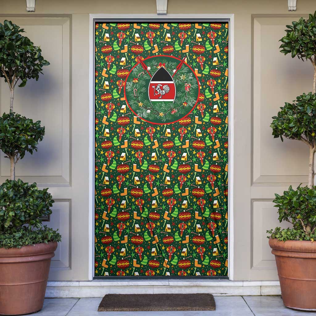 Kenya Christmas Door Cover with Santa Feast Scene and Festive Wreath Pattern - Wonder Print Shop