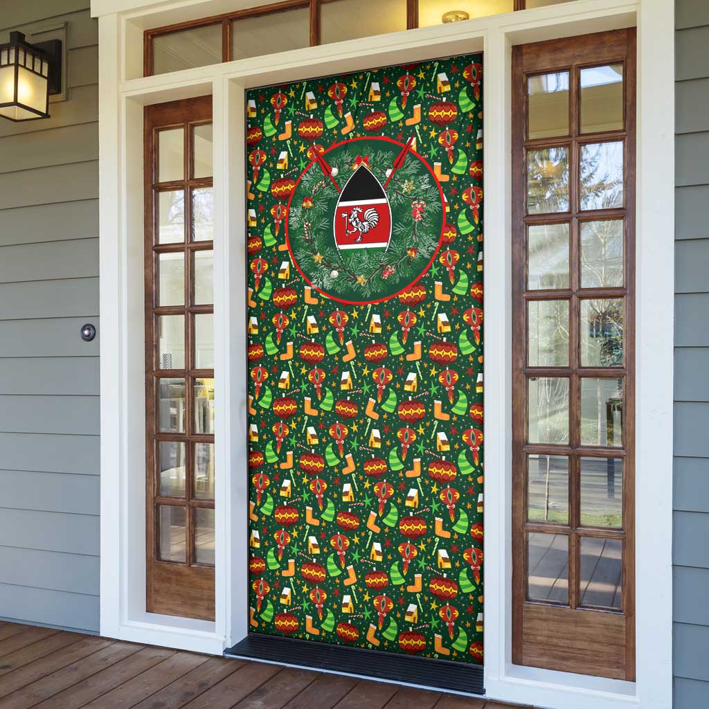 Kenya Christmas Door Cover with Santa Feast Scene and Festive Wreath Pattern - Wonder Print Shop