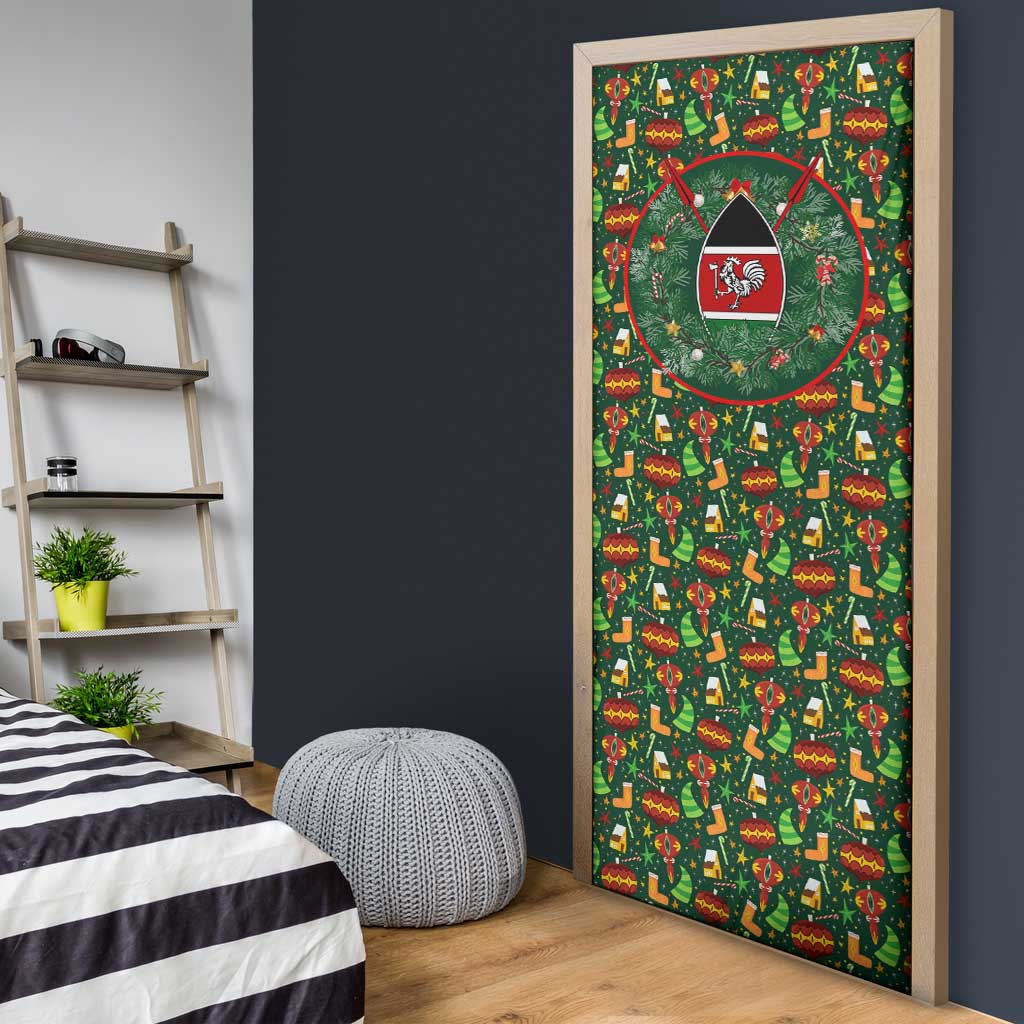 Kenya Christmas Door Cover with Santa Feast Scene and Festive Wreath Pattern - Wonder Print Shop