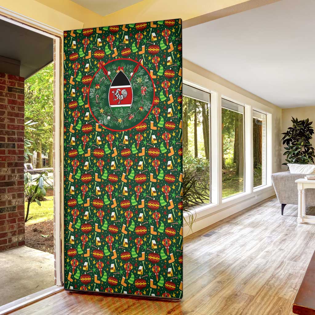 Kenya Christmas Door Cover with Santa Feast Scene and Festive Wreath Pattern - Wonder Print Shop